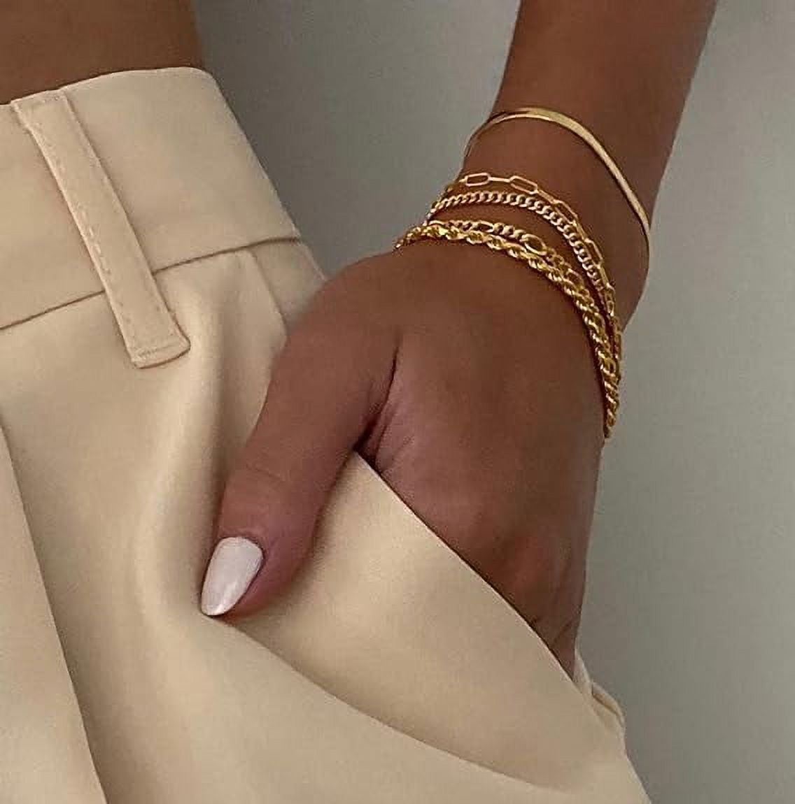 TOTF Gold Bracelets for Women,14K Real Gold Jewelry Sets for Women Cute Tennis Beaded Bracelets for Women,Cuban Link Paperclip Chain Gifts for Women Girls