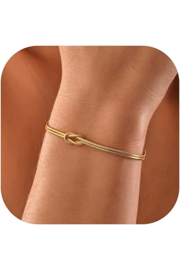 Gold Bracelets for Women 14K Real Gold Plated Love Knot Bracelet Dainty Snake Chain Infinity Bracelet Adjustable Gold Jewelry Gifts for Women