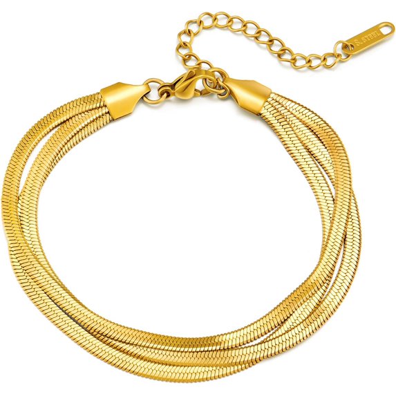 Gold Bracelets for Women 18K Gold Plated 3 Layer Dainty Bracelets Charm Link Chain Bracelets Adjustable Bracelets