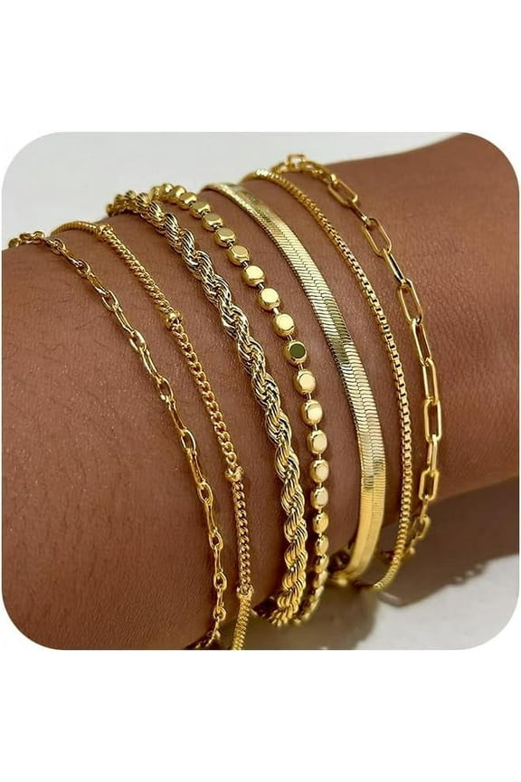 Gold Bracelets for Women,Dainty 14K Gold Plated Stack Set Trendy Stackable non tarnish Paperclip Chain Bracelets Gold Jewelry Sets Gifts for Women