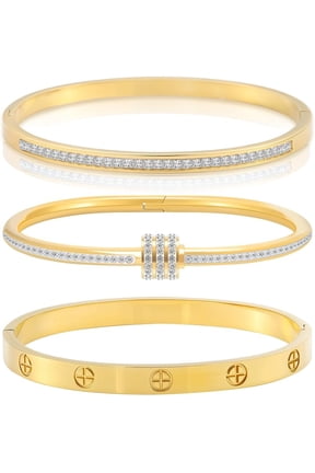 Gold Bracelets for Women - Stackable Bangles with Friendship & Love Theme - Stainless Steel Jewelry Gift for Her