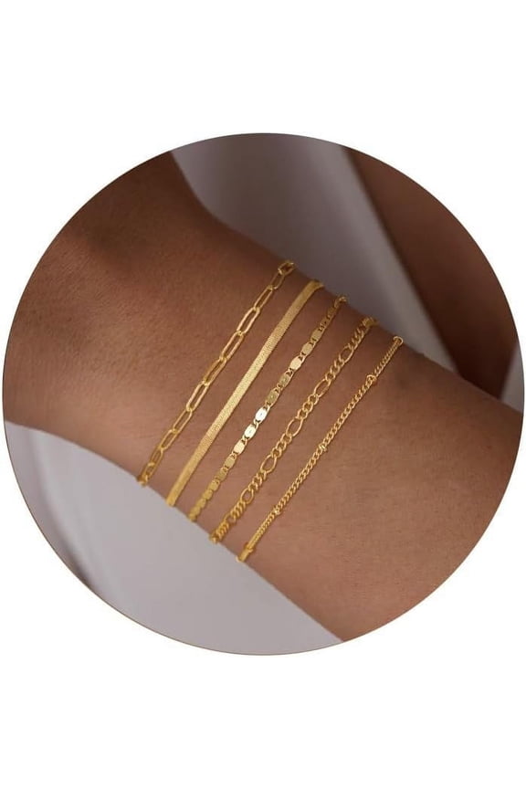 Gold Bracelets for Women Trendy, Dainty 14K Gold Plated Bracelet Stack Beaded Chain Bracelet Set Fashion Jewelry Gift Gold Accessories for Women