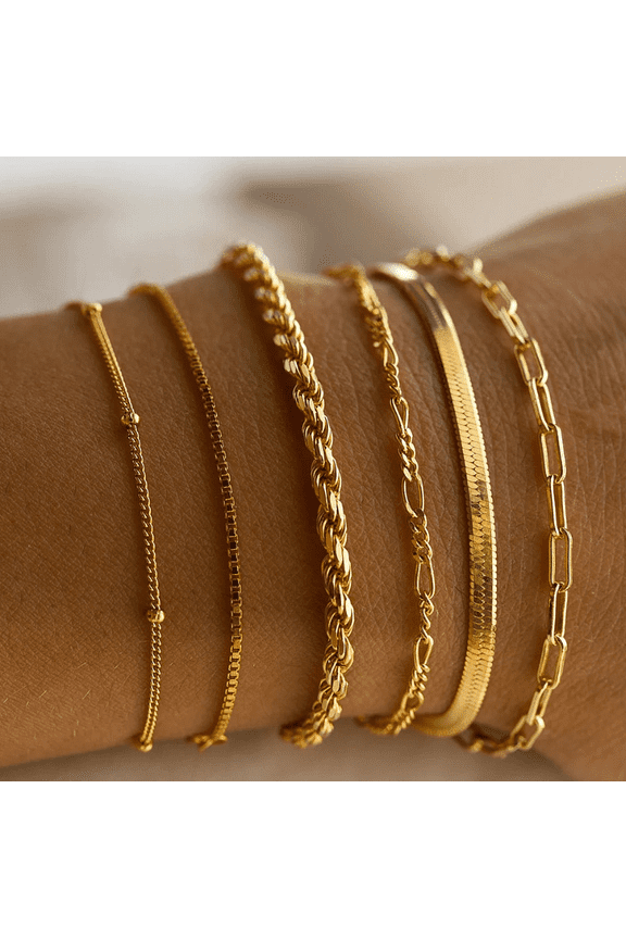 Gold Bracelets for Women Waterproof, Trendy Thin Dainty Stackable Cuban Link Paperclip Chain Bracelet Pack Fashion Accessories Gifts for Womens