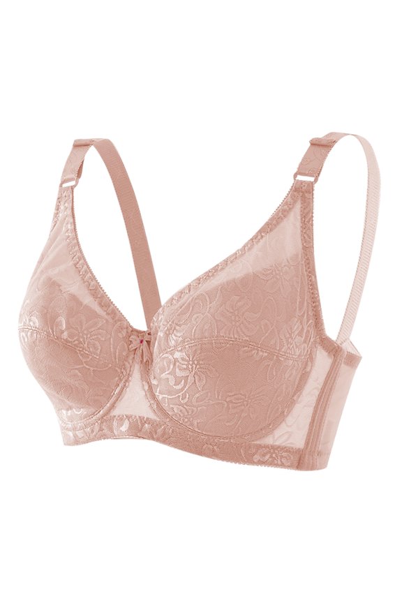 Gold Bras for Womens Daily Solid Lace Gathered Bra Straps Breast Cup Underwear