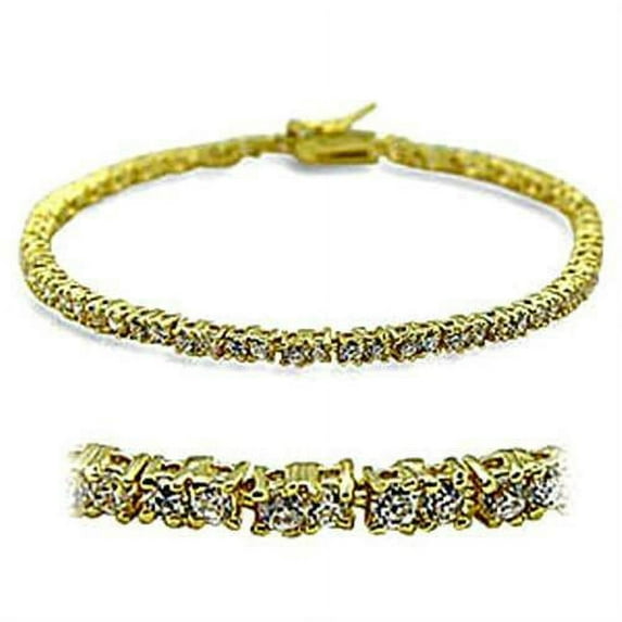 Gold Brass Bracelet with AAA Grade CZ in Clear for Women Clear Stone Color Style 415802 Size 7