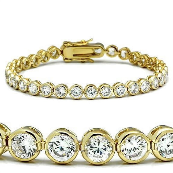 Gold Brass Bracelet with AAA Grade CZ in Clear for Women Clear Stone Color Style 47202 Size 6