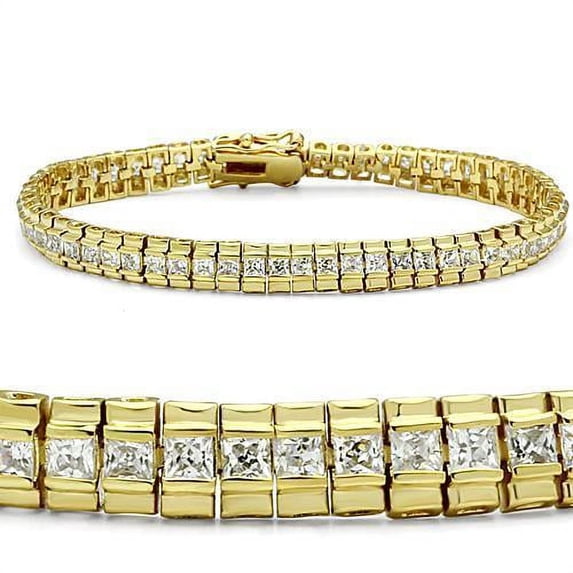 Gold Brass Bracelet with AAA Grade CZ in Clear for Women Clear Stone Color Style 47303 Size 8.25