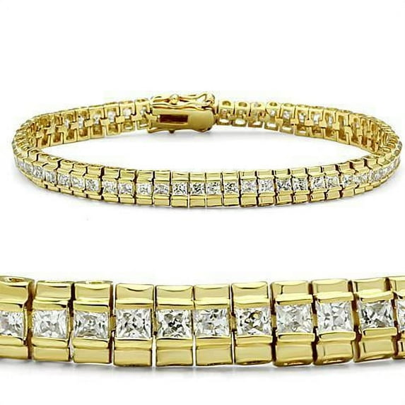 Gold Brass Bracelet with AAA Grade CZ in Clear for Women Clear Stone Color Style 47303 Size 8.75