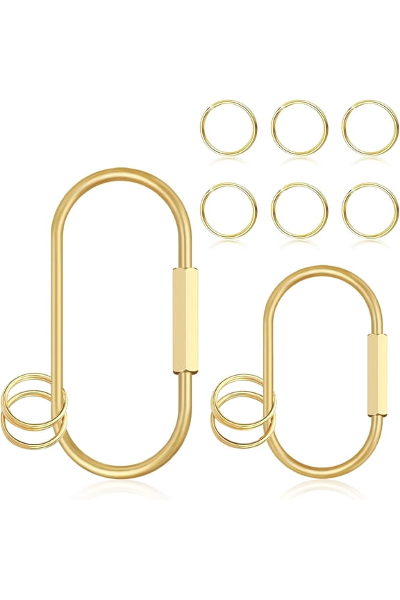 Gold Brass Key Rings, Gold Carabiner with O-Rings, Brass Screw Lock Keychain Clip for Keys Purse Bag Charms