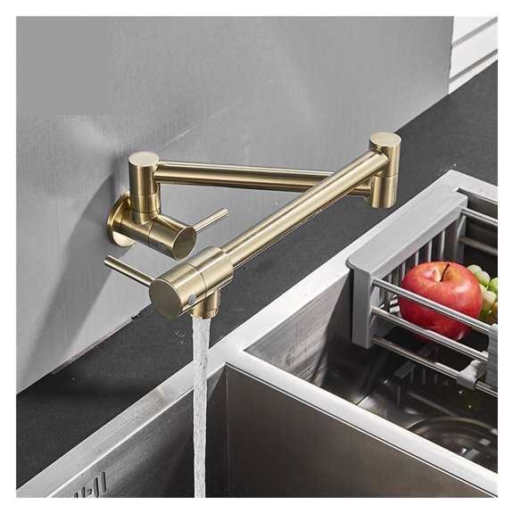 Gold Brass Pot Filler Tap Kitchen Faucet Single Cold Single Hole Tap Rotate Folding Spout Chrome Sink Tap Wall Mounted ,Leak Proof Design