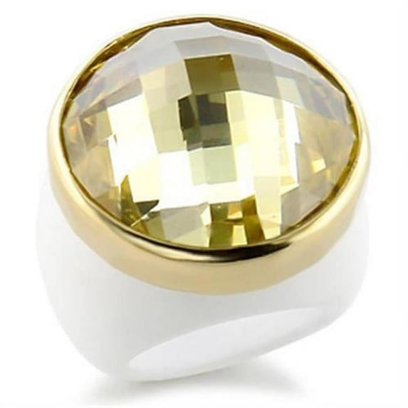 Gold Brass Ring with AAA Grade CZ, Citrine Yellow - Size 8