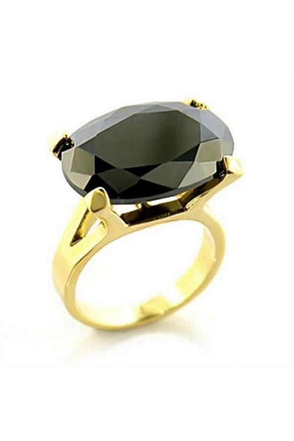 Gold Brass Ring with AAA Grade CZ, Jet - Size 5