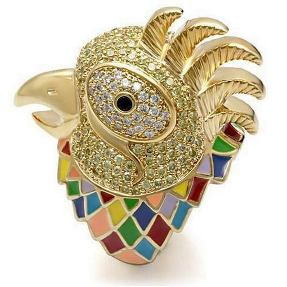 Gold Brass Ring with AAA Grade CZ, Multi Color - Size 9