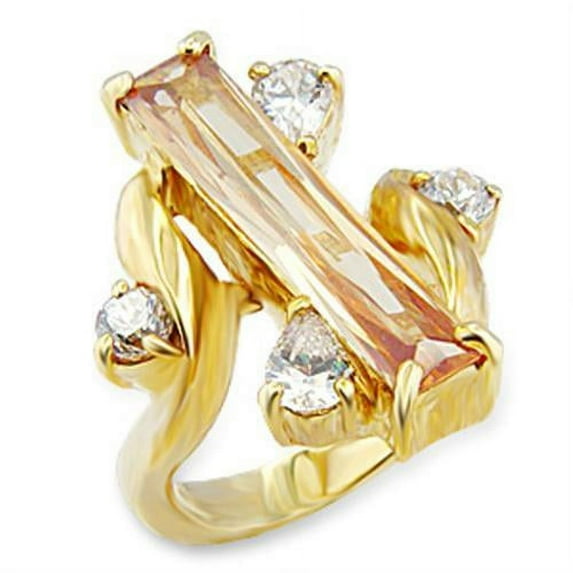 Gold Brass Ring with AAA Grade CZ in Champagne for Women Champagne Stone Color Style 56423 Size 6