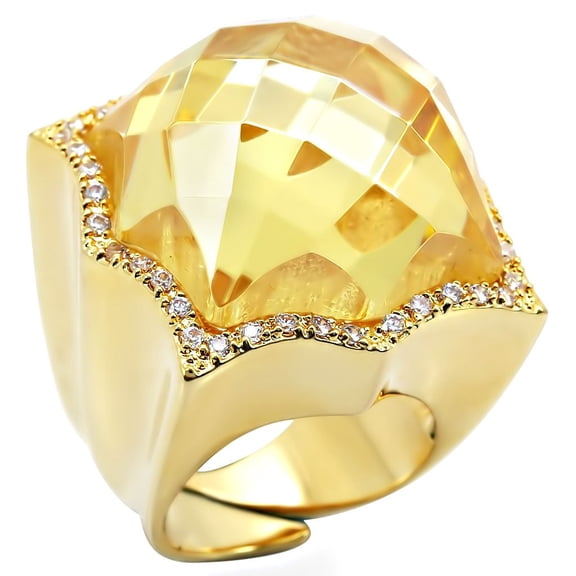 Gold Brass Ring with AAA Grade CZ in Citrine Yellow for Women Style 1W030