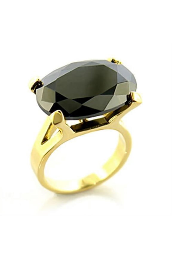 Gold Brass Ring with AAA Grade CZ in Jet for Women Jet Stone Color Style 8X100 Size 5