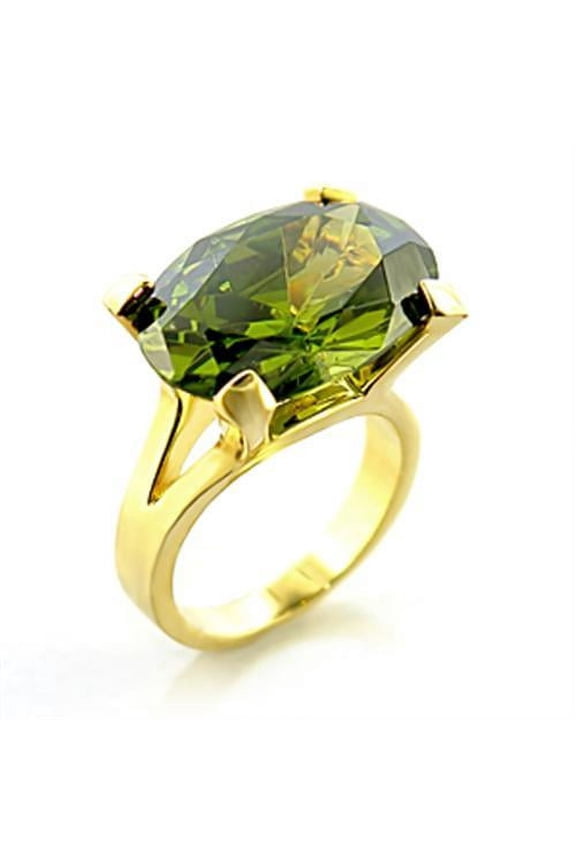 Gold Brass Ring with AAA Grade CZ in Olivine color for Women Style 8X101