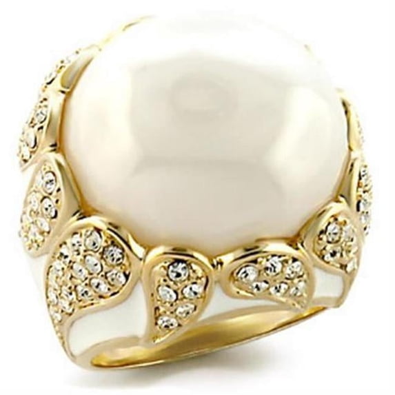 Gold Brass Ring with Milky CZ, White - Size 8