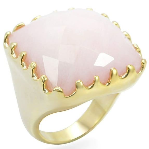 Gold Brass Ring with Synthetic Jade in Rose for Women Rose Stone Color Style 1W041 Size 5