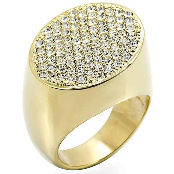Gold Brass Ring with Top Grade Crystal in Clear for Women Clear Stone Color Style 1W034 Size 10