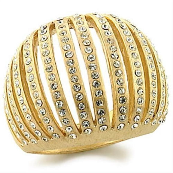Gold Brass Ring with Top Grade Crystal in Clear for Women Clear Stone Color Style 9W174 Size 9