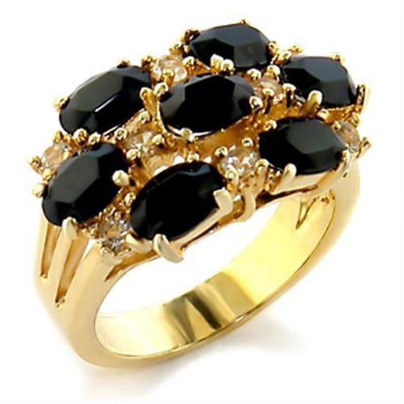 Gold Brass Ring with Top Grade Crystal in Jet for Women Jet Stone Color Style 10109 Size 5