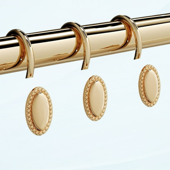 Gold Brass Shower Curtain Hooks, Decorative Shower Curtain Rings, Rust Resistant Heavy Duty Metal Shower for Bathroom, Shower Rings for Shower Curtain and Lining, Set of 12, Warm Gold