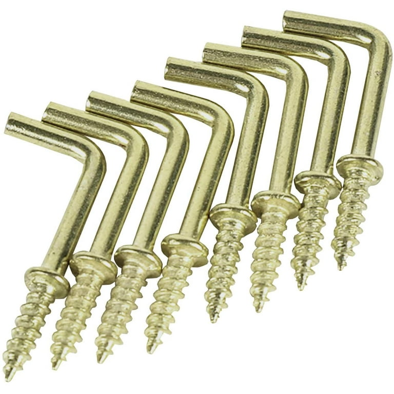 Gold Brass Square Bend Hooks Kit - Right-Angle Metal, Self-Tapping