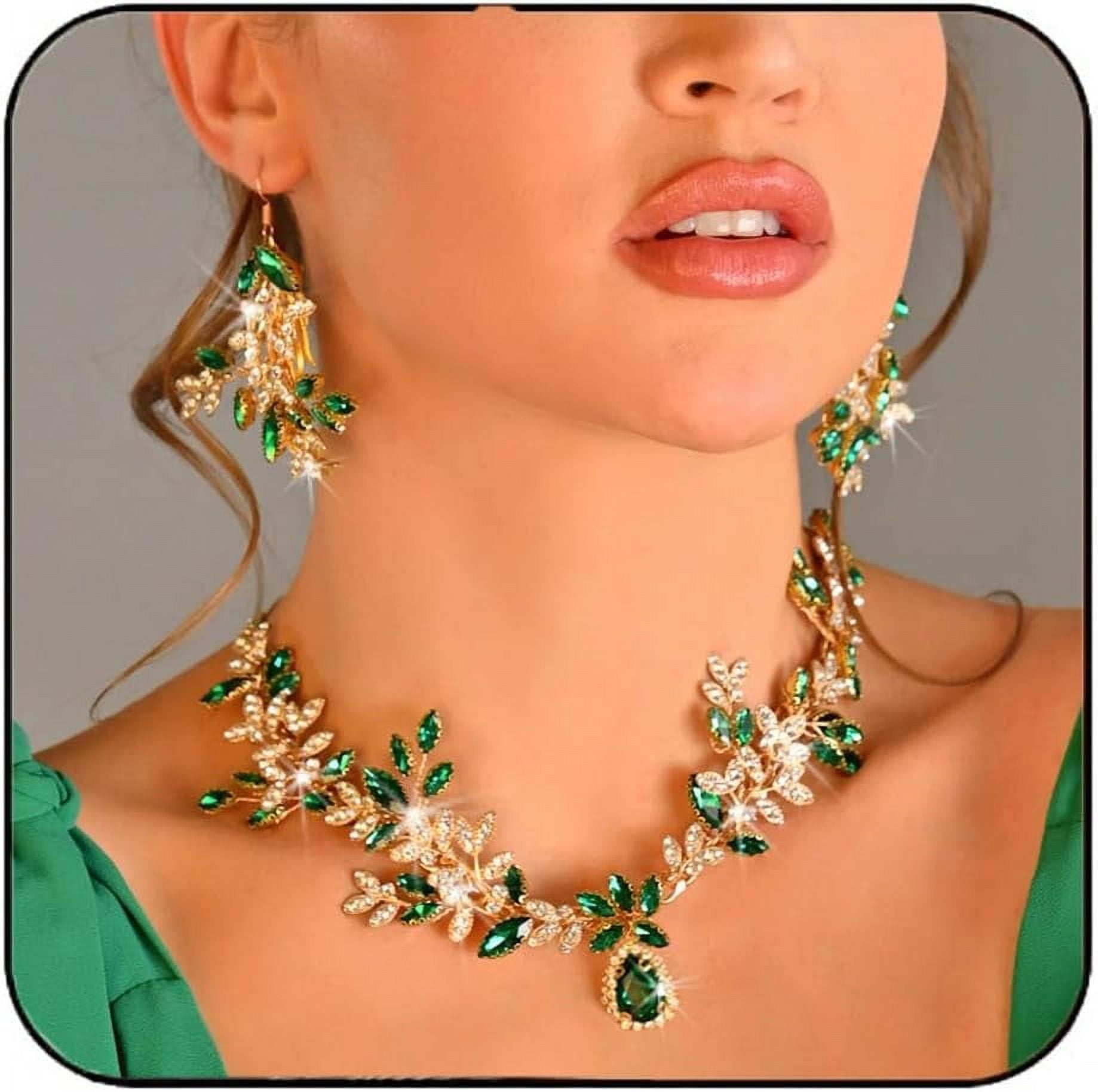 TIKUAJGIFT Gold Bridal Jewelry Set Rhinestone Necklace and Earring Set Crystal Costume Prom Jewelry for Women and Bride