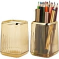 thumbnail image 1 of Gold Brim Square Mouth Plastic Pen Holders Multi-Purpose Desktop Stationary Organizer Office 82x82x112mm Inner Diameter: 61x61mm, 1 of 5