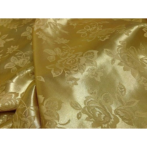 Gold Brocade Jacquard Fabric Dress Runner Satin Floral 58" Wide Per Yard
