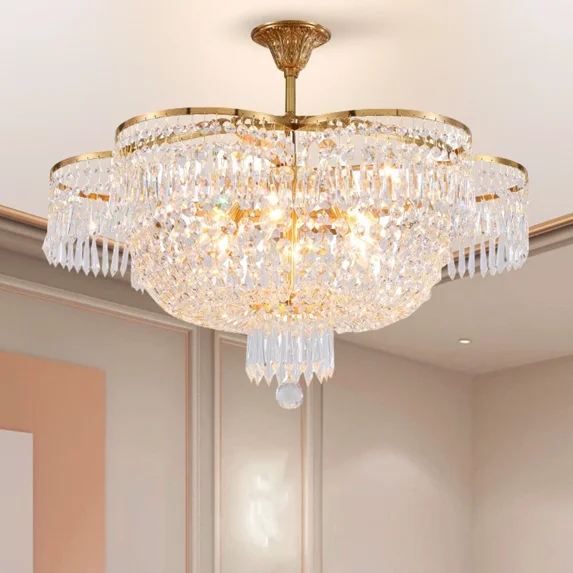 Gold Bronze Modern Style Crystal Chandeliers & Lights Round Hanging Classic, Pendant Ceiling Chandelier Lighting Fixture for Dining Room Living Room