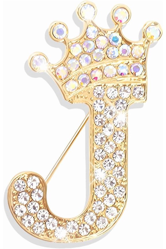 Gold Brooches and Pins for Women A-Z Letter Rhinestone Brooch Pins Gold Initial Crown Crystal Pin for Clothes Socks Backpacks Personalized Alphabet Jewelry Gift