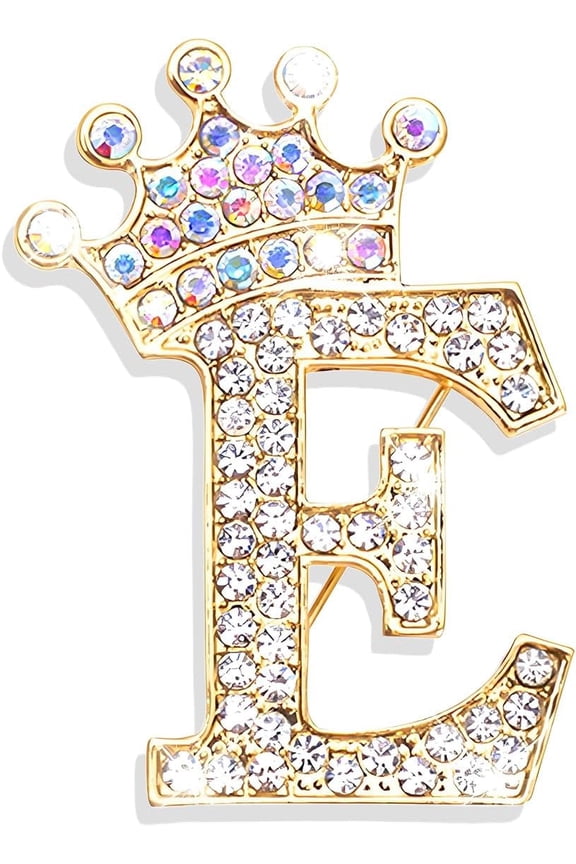 Gold Brooches and Pins for Women A-Z Letter Rhinestone Brooch Pins Gold Initial Crown Crystal Pin for Clothes Socks Backpacks Personalized Alphabet Jewelry Gift