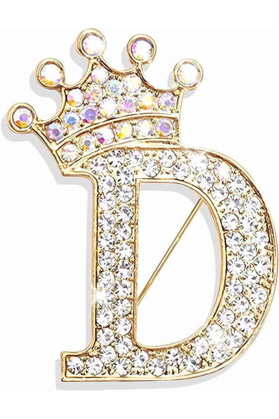 Gold Brooches and Pins for Women A-Z Letter Rhinestone Brooch Pins Gold Initial Crown Crystal Pin for Clothes Socks Backpacks Personalized Alphabet Jewelry Gift