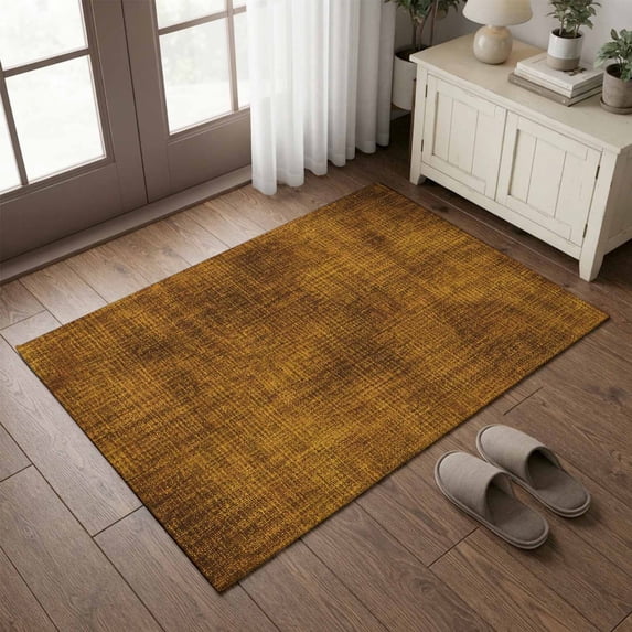 Gold Brown Entryway Rug 2'x3' Non Slip Front Door Mats, Farmhouse Linen Texture Entrance Rugs Indoor Outdoor Carpet, Washable Floor Mats Small Area Rug for Bedroom Kitchen