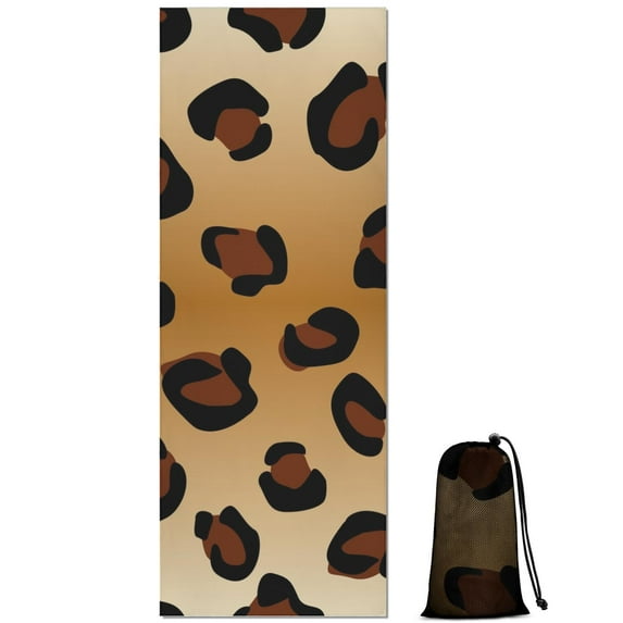 Gold and Brown Of Leopard Print Hot Yoga Mat Towel Non Slip for Hot Yoga - Quick-Drying Yoga Mat Cover with 4 Corner Pockets with Travel Bag - Hot Yoga Towel Non Slip 74"x26"