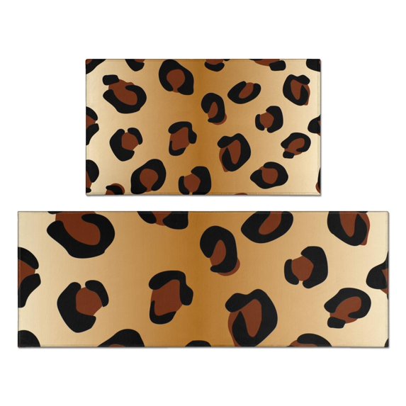 Gold and Brown Of Leopard Print Kitchen Rugs Sets Of 2,Anti Fatigue Kitchen Mat Rugs Non Slip Washable,Decorative Kitchen Floor Mats for Kitchen,Sink,Laundry,17"x30"+17"x47"