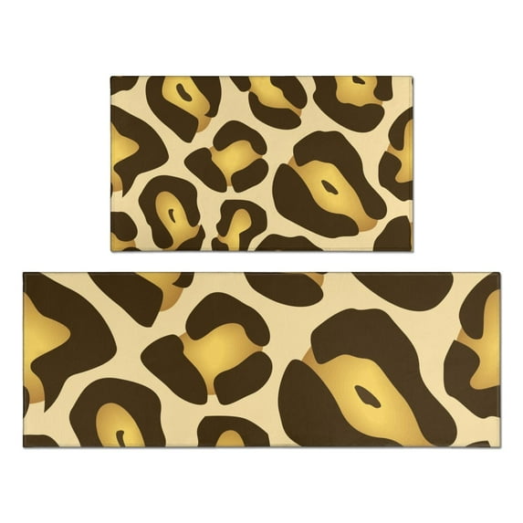 Gold and Brown Of Leopard Print Kitchen Rugs Sets Of 2,Anti Fatigue Kitchen Mat Rugs Non Slip Washable,Decorative Kitchen Floor Mats for Kitchen,Sink,Laundry,17"x30"+17"x47"