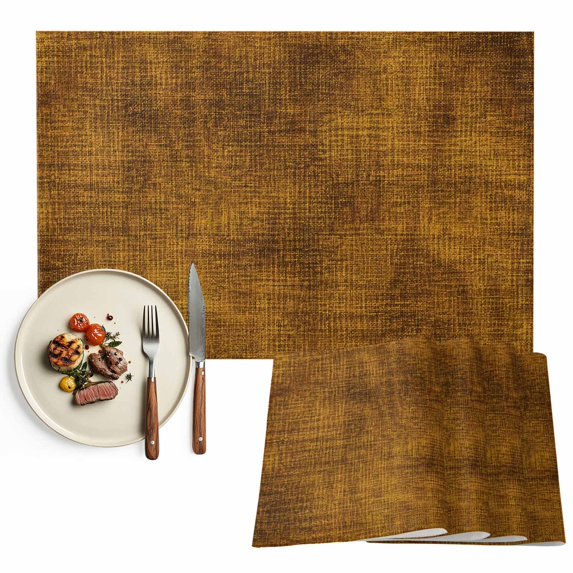Gold Brown Placemats Set of 2, Farmhouse Linen Texture Washable ...