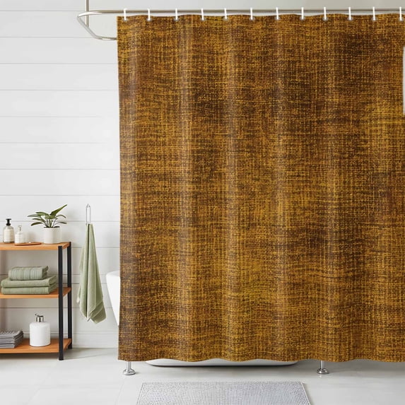 Gold Brown Shower Curtains for Bathroom, Farmhouse Linen Texture Waterproof Fabric Shower Curtain, Decorative Bathroom Curtain for Bathtub, 72"x84", No Hooks Included