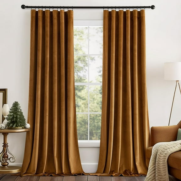 Gold Brown Velvet Curtains 96 inches Long 2 Panels - Luxury Pinch Pleated Room Darkening Window Drapes for Bedroom Living Room Thermal Insulated Super Soft Blackout, Back Tab Rod Pocket