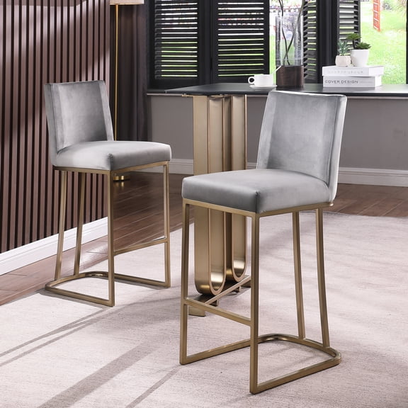 Gold Brushed Metal Kitchen Bar Stools, 26" Counter Height / Good for Contemporary Spaces