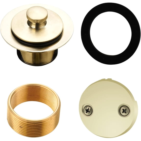 Gold Brushed tub Drain Lift &Turn Tub Trim Set with Two-Hole Overflow Faceplate Conversion Kit Assembly, Bathtub Drain Replacement Trim Kit and Universal Fine/Coarse Thread, Gold Brushed