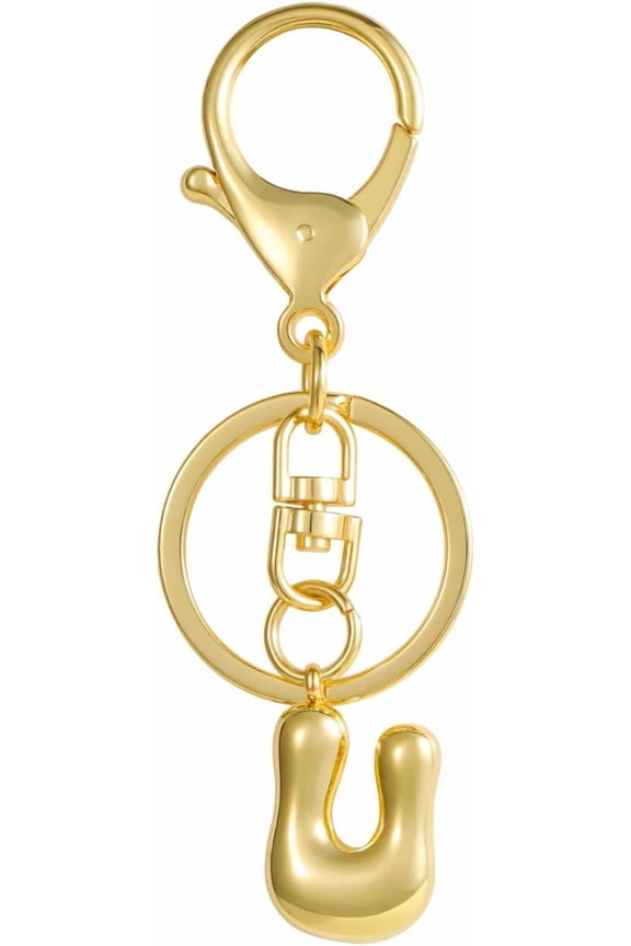 Golden Bubble Initial Keychain, Personalized Letter, Handbag Decorative Chain (Letter U)