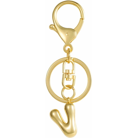 Gold Bubble Initial Keychain for Women  Personalized Alphabet Letter Handbag Charm