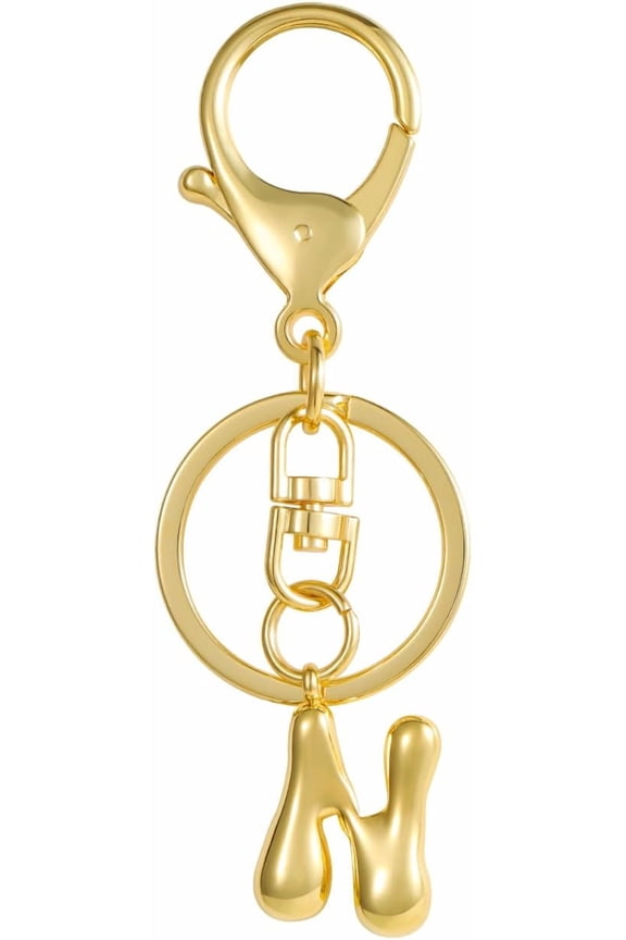 Gold Bubble Initial Keychain for Women Personalized Alphabet Letter Handbag Charm