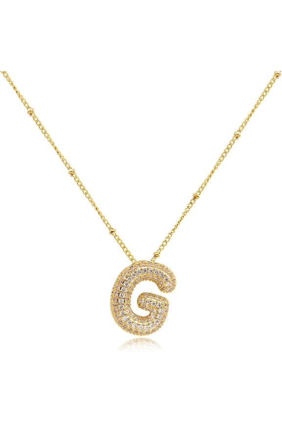 Gold Bubble Initial Letter Necklace For Women,Puffy Alphabet Name Pendant Necklace For Personalized Gifts,Trendy Balloon Chain Zircon Crystal Necklace[o2525]