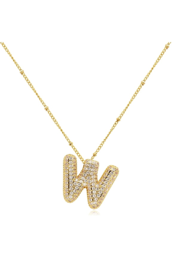Gold Bubble Initial Letter Necklace For Women,Puffy Alphabet Name Pendant Necklace For Personalized Gifts,Trendy Balloon Chain Zircon Crystal Necklace[o2544]