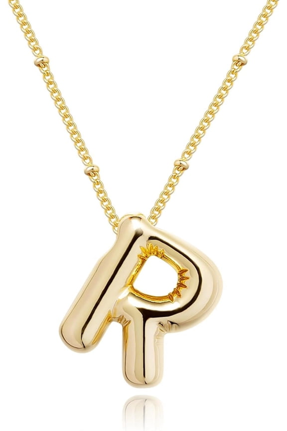 Gold Bubble Letter Necklace For Women, 14K Gold Plated Balloon Initial Letter Pendant Necklace Dainty Charm Initial Necklaces For Women Trendy Chunky Custom Name Necklace Gold Jewelry For Wo[o821]
